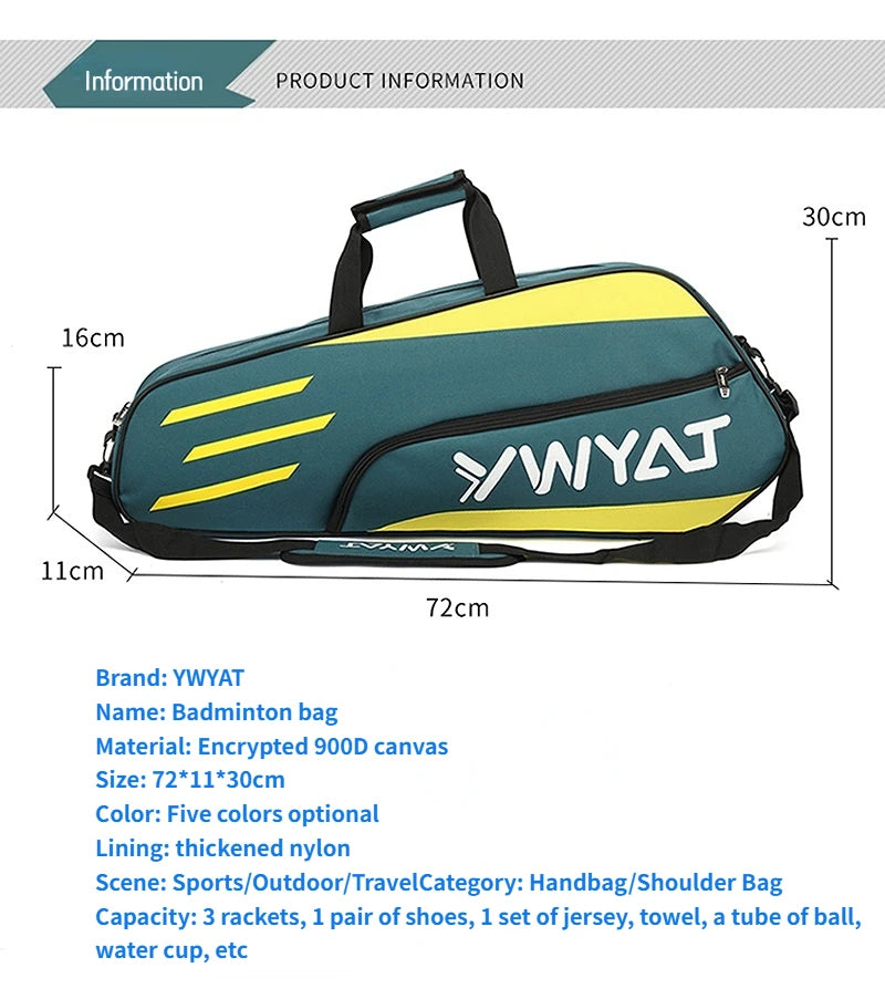 YWYAT Sports Bag Badminton Bag Single Shoulder 3 Rackets Backpack Tennis Badminton Racket Bag Thickened Nylon Beach Tennis Bag