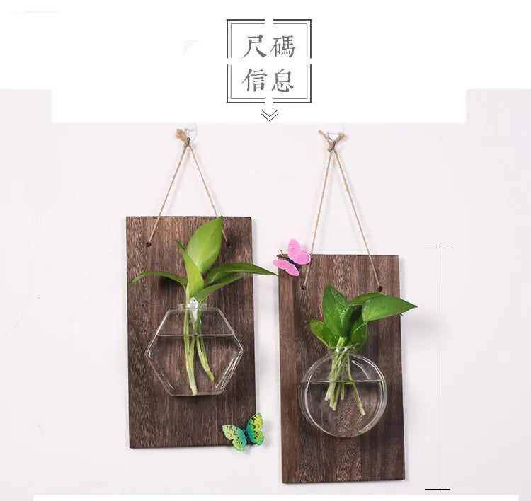 Wood Glass Wall Vases Indoor Wood Hanging Vase,Wall Decor for Bathroom Office and Living Room, Farmhouse Sconces Wall Decor