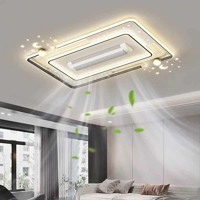 Decorative Vaneless Fan Ceiling Light Modern Remote Control LED Fan Lamps Living Dining Room Bedroom Lighting Fixture