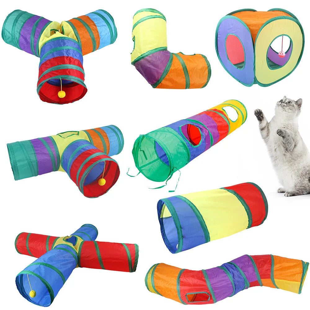 Foldable Rainbow Cat Tunnel Interactive Cat Toy Collapsible Play Tube for Kittens Durable Portable Pet Exercise Cubes