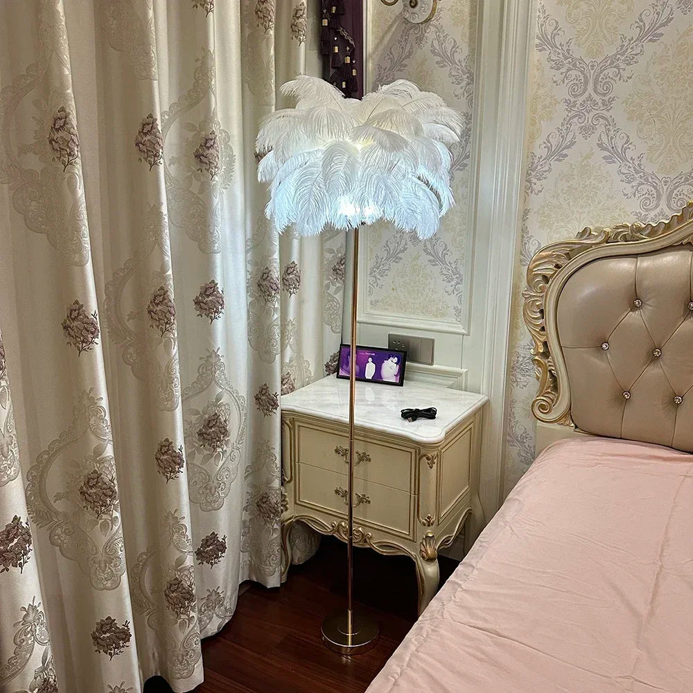 Rechargeable ostrich feather floor lamp Bar light Bedroom decorative light Romantic wedding creative wedding lighting