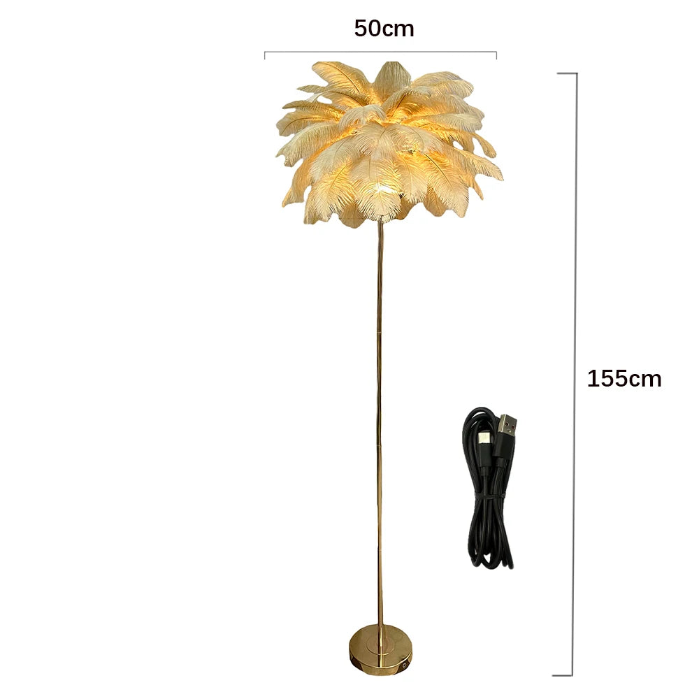 Rechargeable ostrich feather floor lamp Bar light Bedroom decorative light Romantic wedding creative wedding lighting
