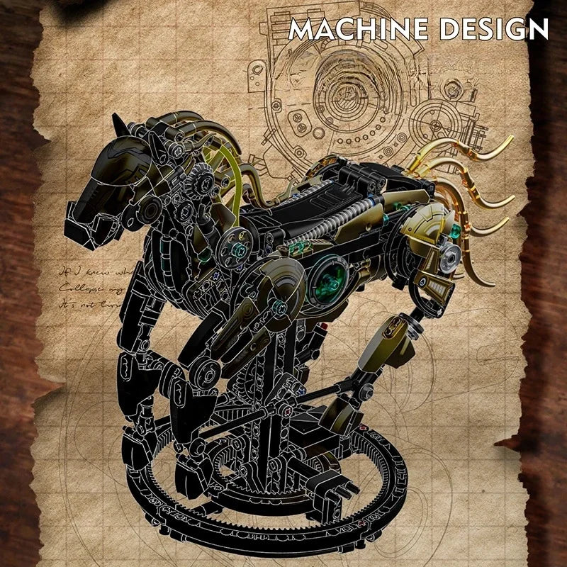 Technical Building Blocks Kit Mechanical Horse MOC Model Creative Bricks STEM Educational Toy for Adults Children Gift
