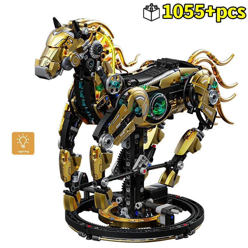 Technical Building Blocks Kit Mechanical Horse MOC Model Creative Bricks STEM Educational Toy for Adults Children Gift