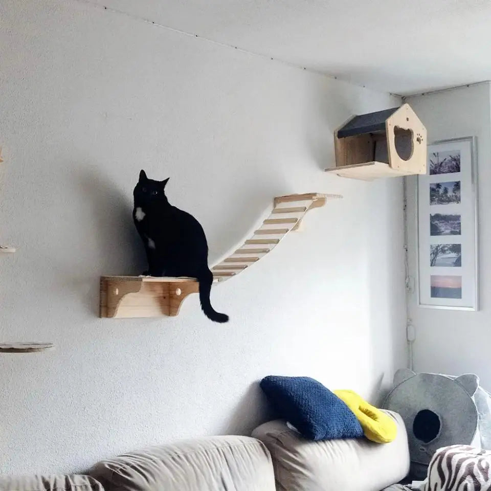 Cat Climbing Shelves Wall Mounted Cat Tree with Sisal Scratching Post Jumping Platform Ladder Cats Supplies Indoor Pet Furniture