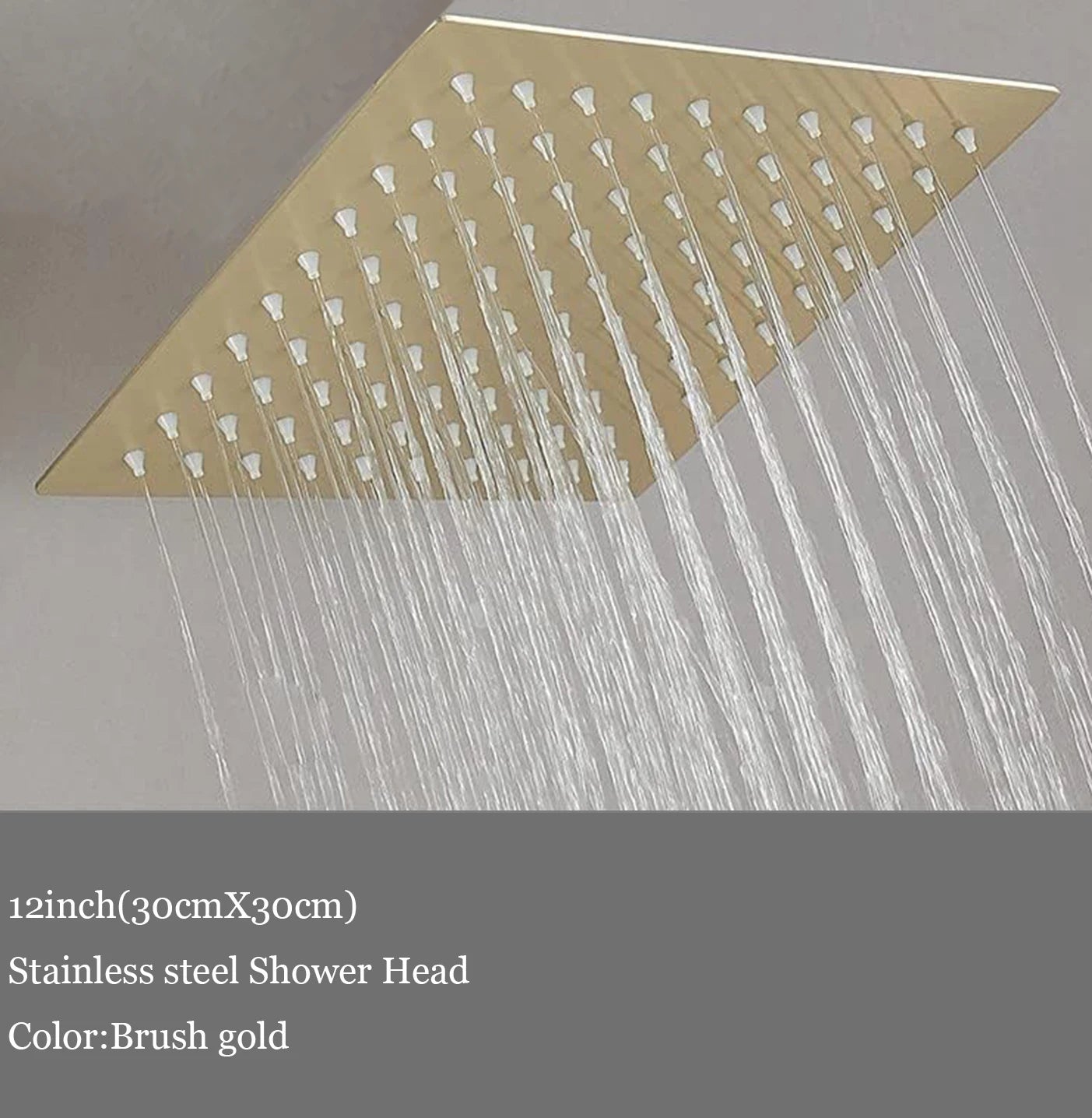 BAKALA 8/10/12Inch Water Powered Rain Shower Head Bathroom Square Brush gold Shower head. stainless steel shower head