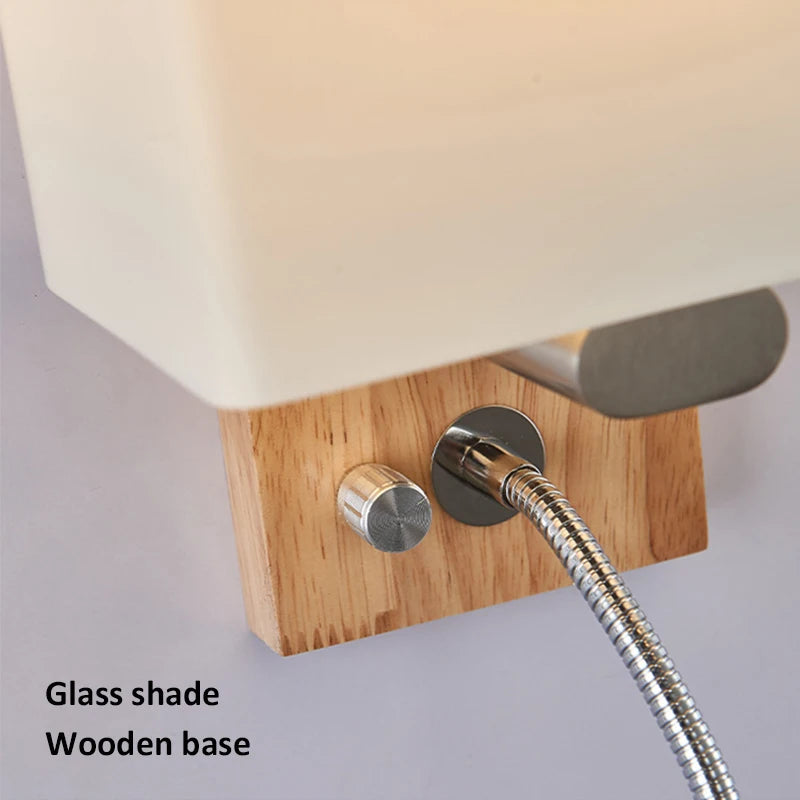 Wooden Wall Light With Oval/Rectangle Fabric Shade Base Switch Hotel Room Bedroom Frosted-glass Wall Sconce 1W Reading Spotlight