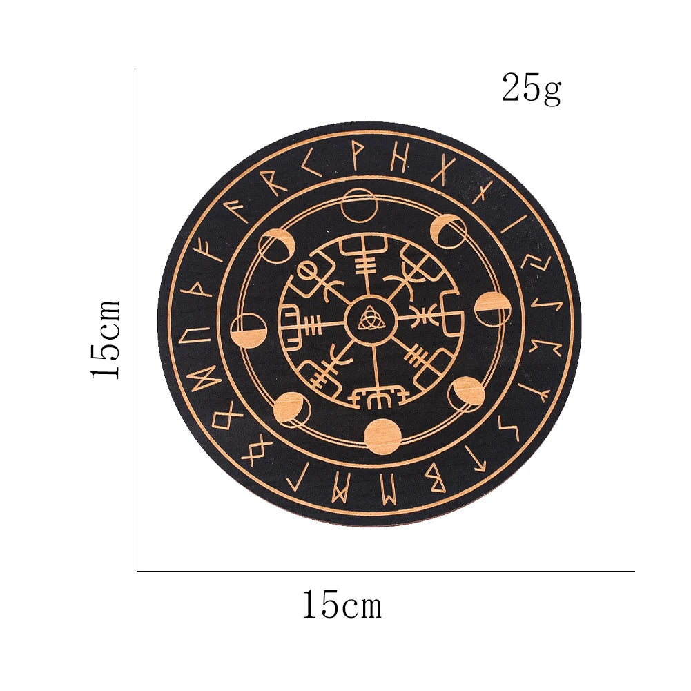 Black Round Wooden Board Laser Engraved Rune Coaster Yoga Meditation Board Healing Table Mat Spiritual Pendulum Divination Tool