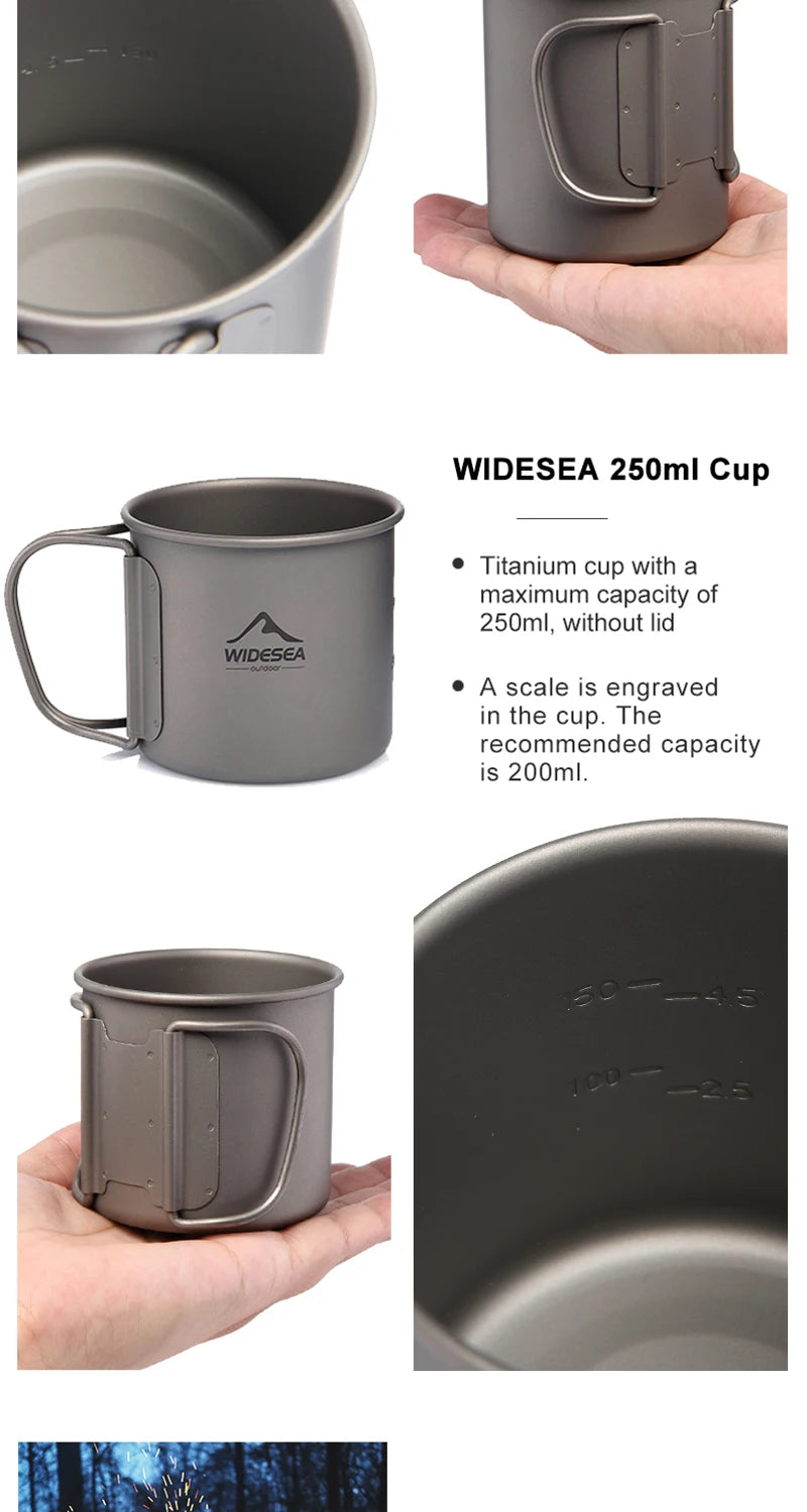 Widesea Camping Titanium Kettle Outdoor Tea Coffee Kettle Tableware Pot Supplies Tourist Dishes Hiking Cooking Equipment