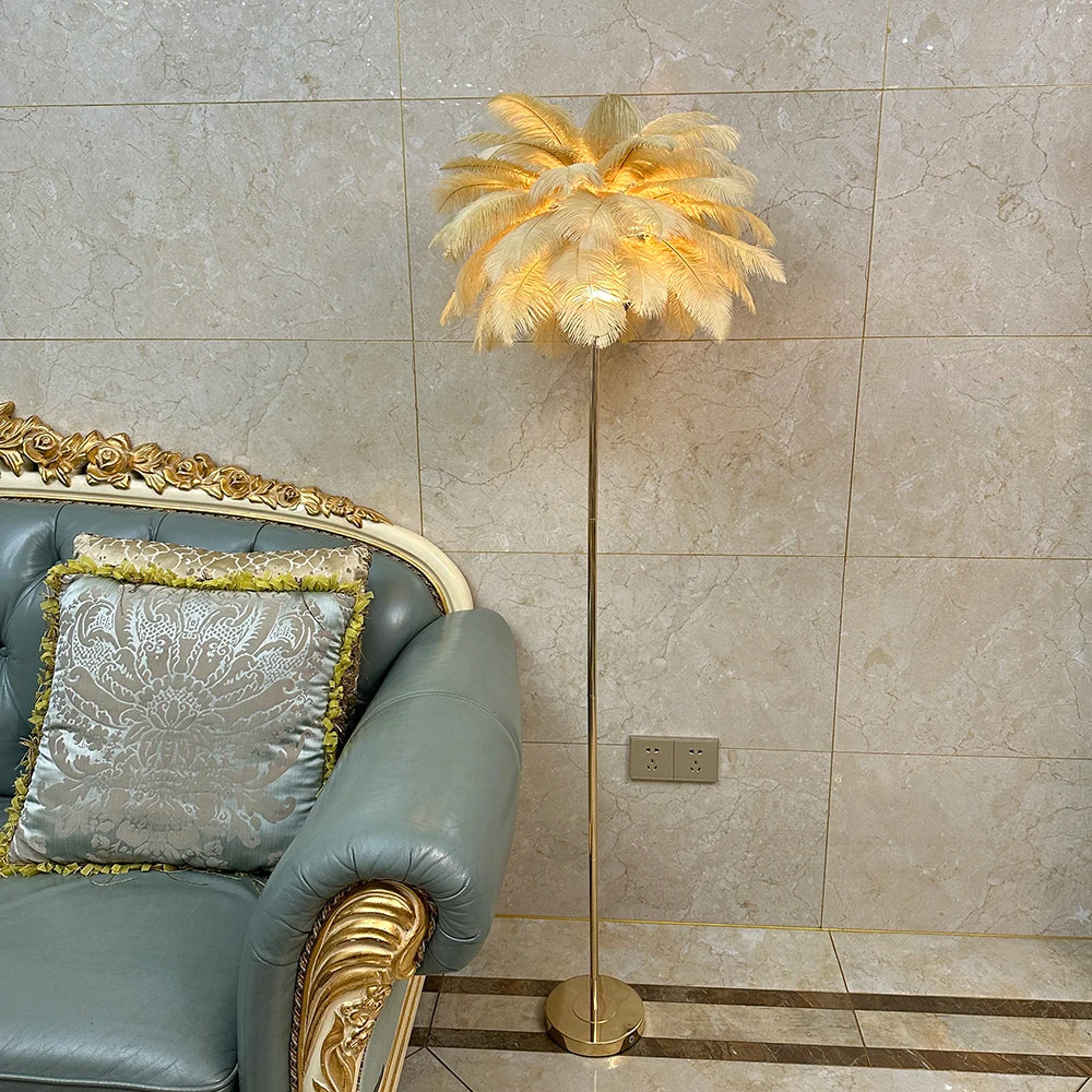 Rechargeable ostrich feather floor lamp Bar light Bedroom decorative light Romantic wedding creative wedding lighting