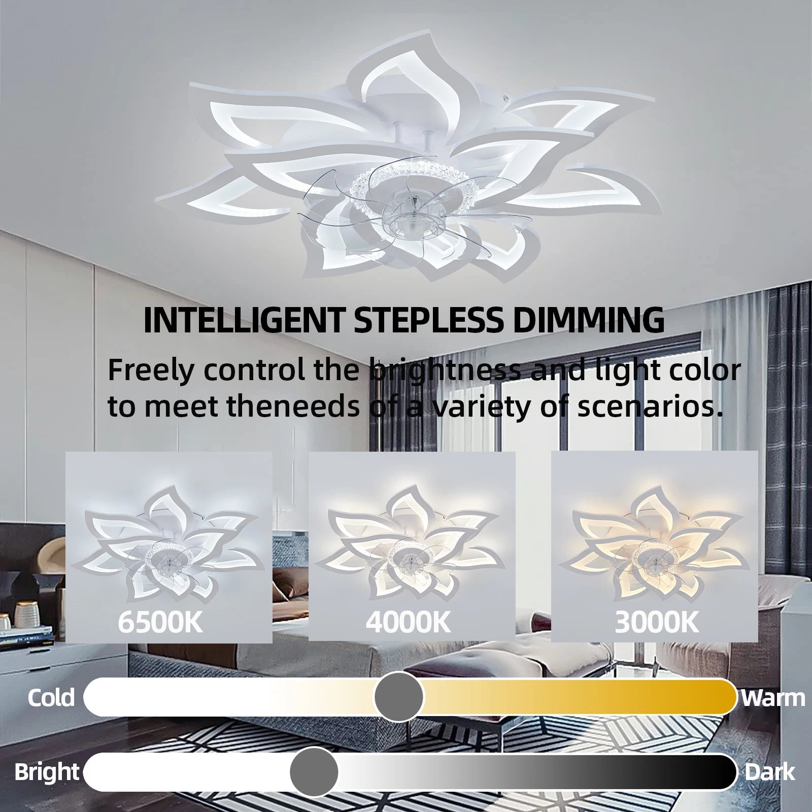 New style ceiling fan light modern LED fan light 92W smart remote control ceiling fan with light living room bedroom