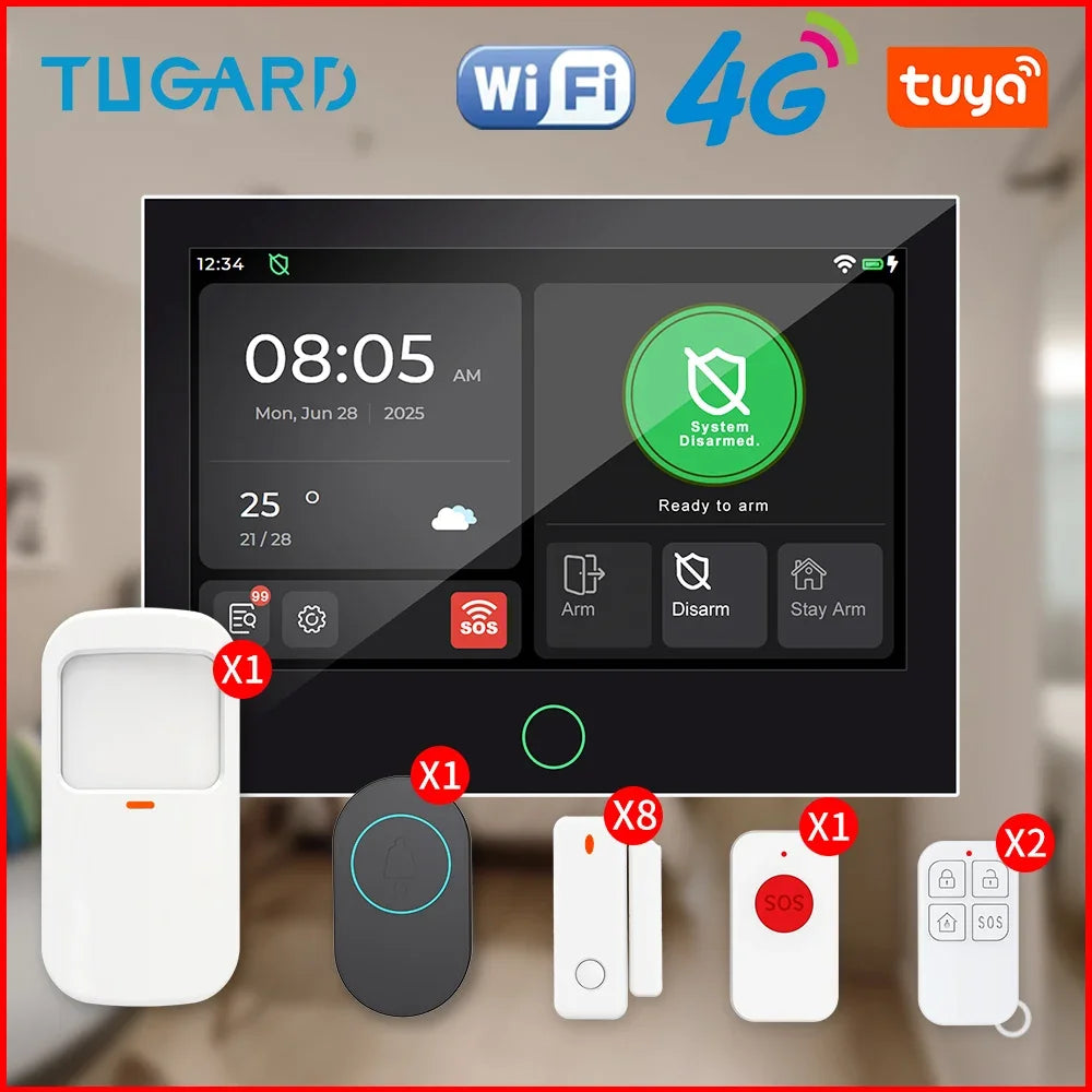 WiFi 4G Smart Home Alarm System Wireless Security with Door Motion Sensor for Burglar Protection Smart Life Tuya App Control