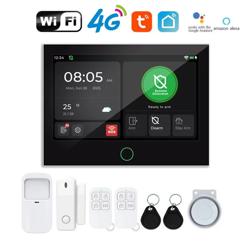 WiFi 4G Smart Home Alarm System Wireless Security with Door Motion Sensor for Burglar Protection Smart Life Tuya App Control