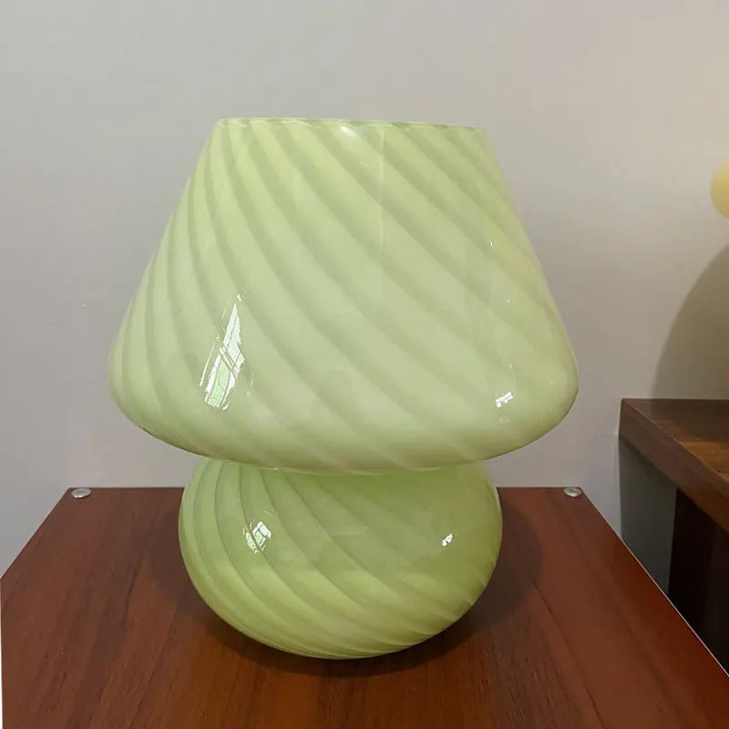 AC-Powered Large Glass Mushroom Lamp LED Mushroom Desk Light with E27 Tricolored Bulb Classic Nightstand Light for Room Decor