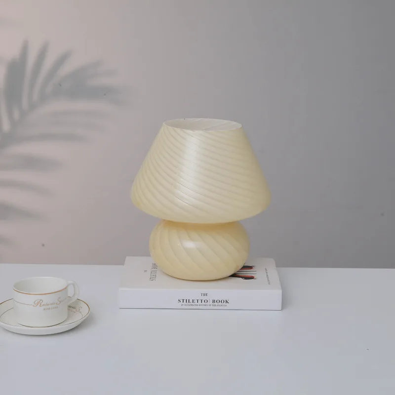 AC-Powered Large Glass Mushroom Lamp LED Mushroom Desk Light with E27 Tricolored Bulb Classic Nightstand Light for Room Decor