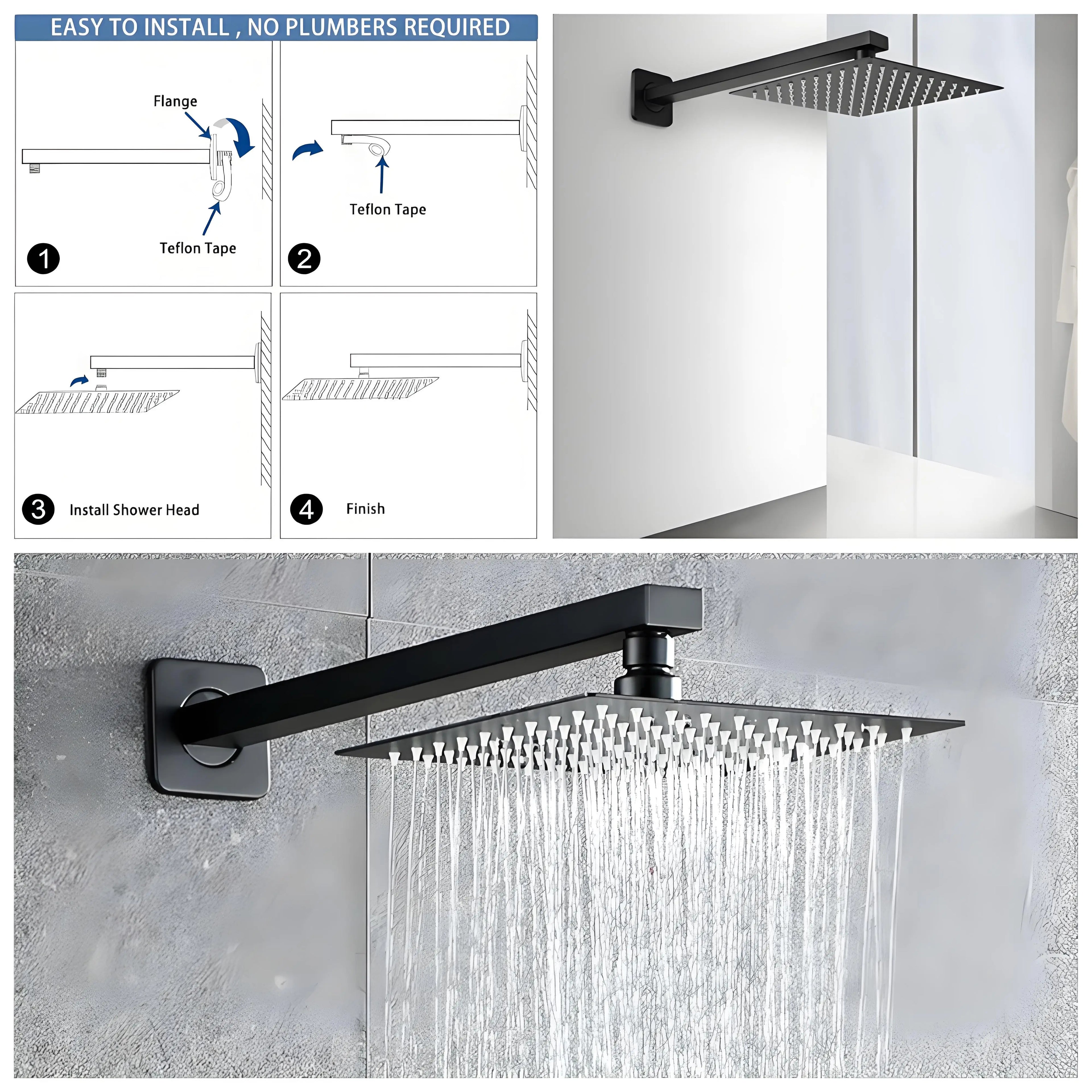 40cm Shower Arm Wall Mounted Shower Arm Shower Head Extension Shower Head Arm for Square Shower Head Rain Shower Head