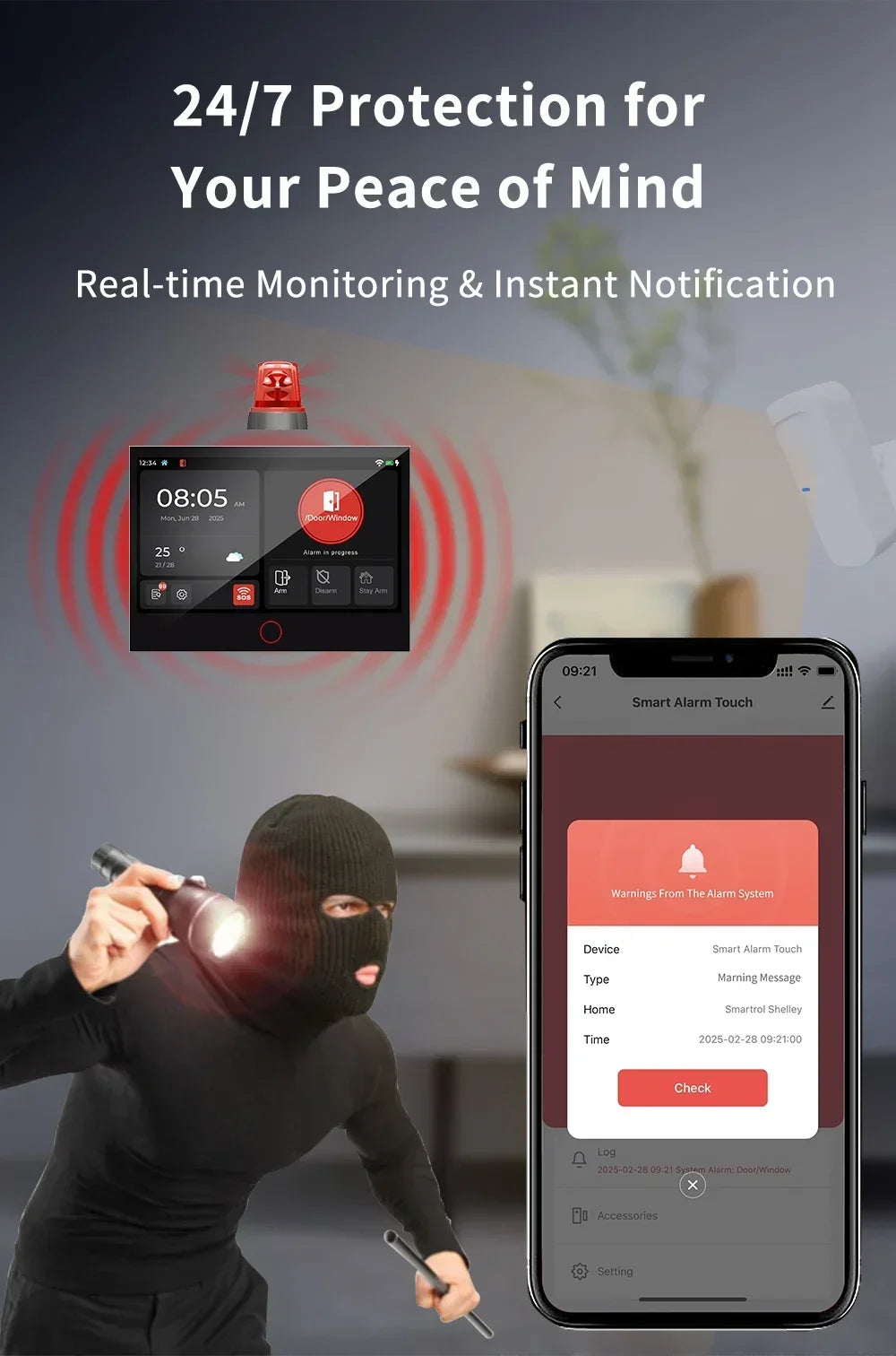 WiFi 4G Smart Home Alarm System Wireless Security with Door Motion Sensor for Burglar Protection Smart Life Tuya App Control