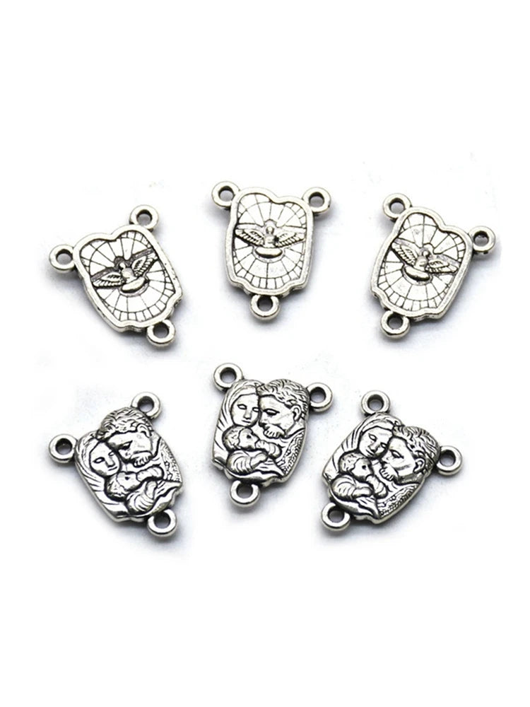 QIGO Religious Jewelry Accessories Metal Vintage Holy Father Holy Mother Holy Son Triangle Rosary Accessories