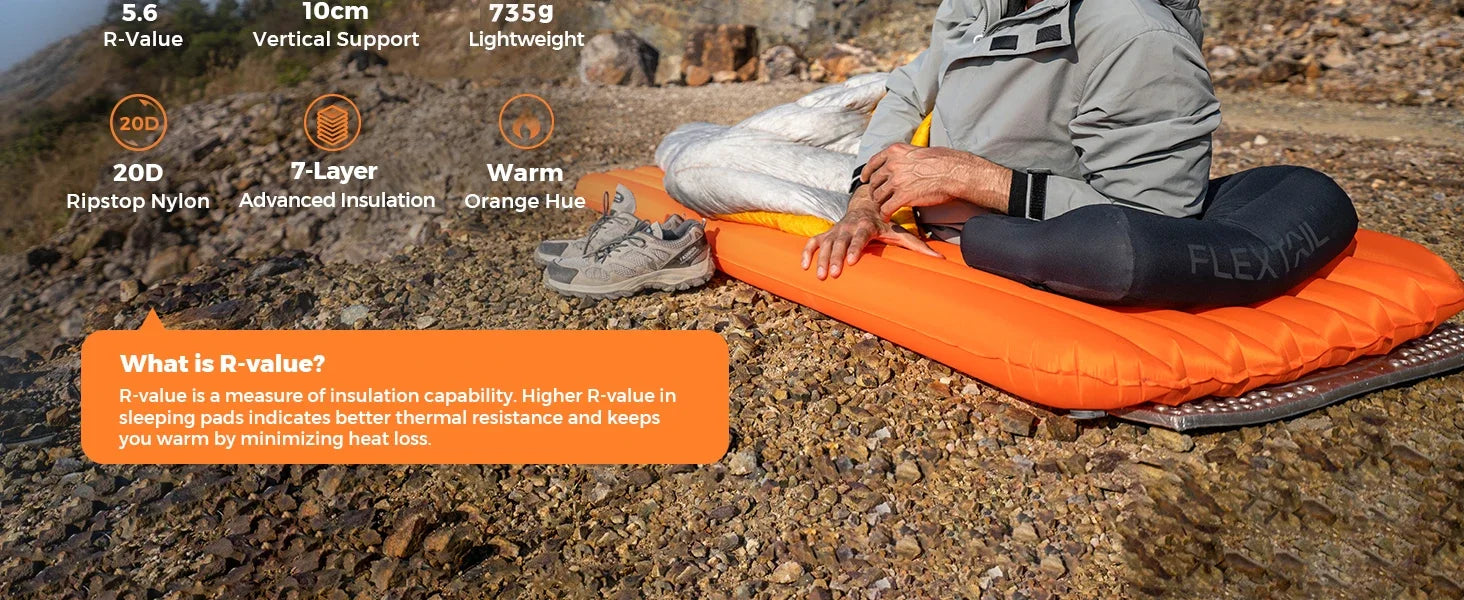 FLEXTAILGEAR ZERO MATTRESS MUMMY - Insulated Sleeping Pad with 6.0 / 5.6 R-Value, Ultralight Inflatable Camping Mat