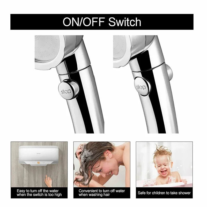 Shower Head Adjustable Water Saving Shower Head 3 Mode Water High Pressure Head With Stop Button