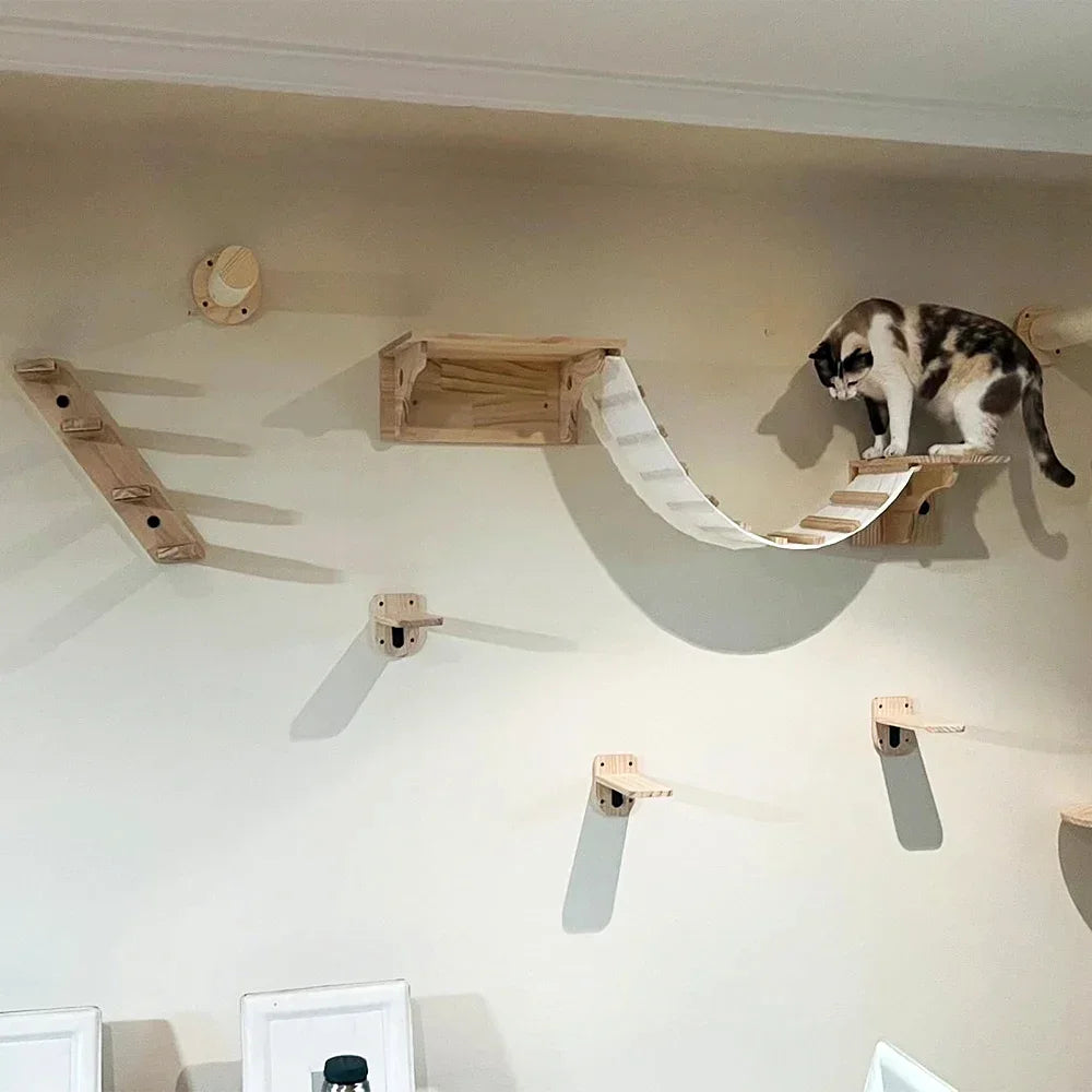 Cat Climbing Shelves Wall Mounted Cat Tree with Sisal Scratching Post Jumping Platform Ladder Cats Supplies Indoor Pet Furniture