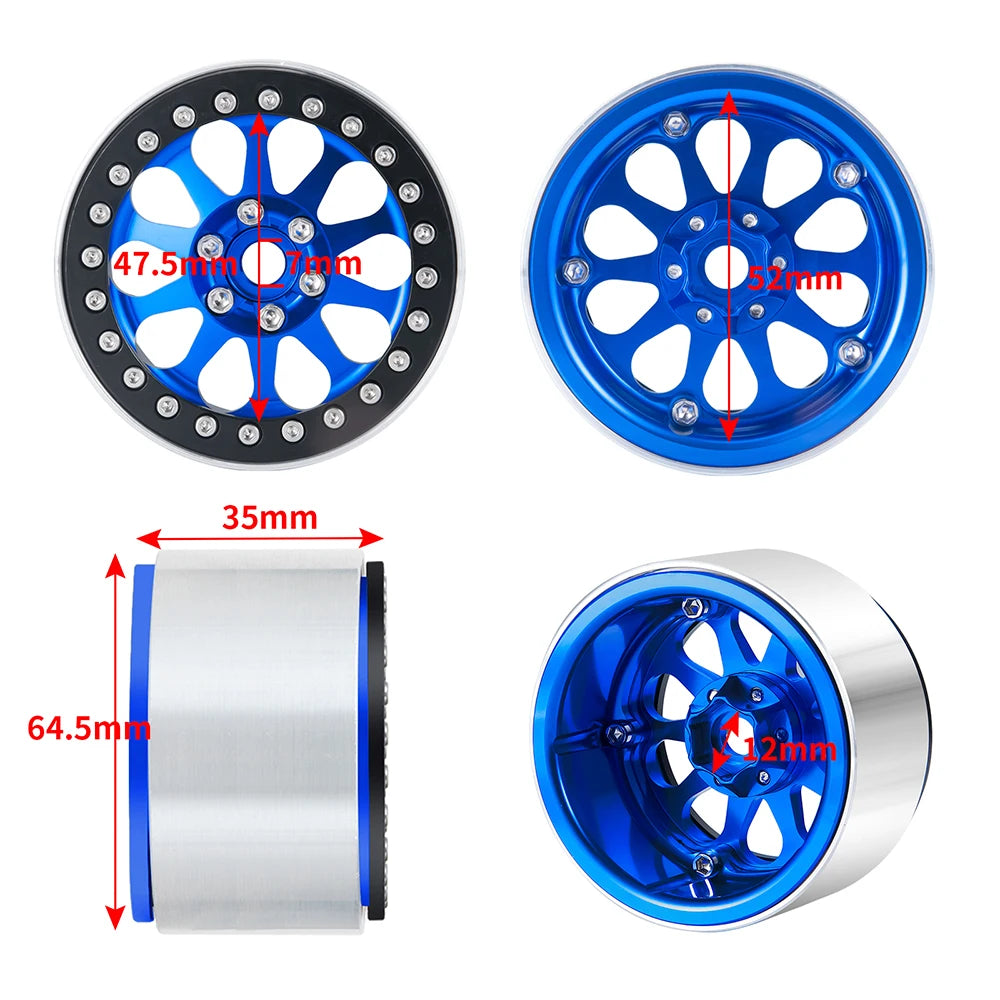 YEAHRUN 2/4pcs Metal Beadlock 2.2 inch Wheel Rims Hubs for Axial Wraith 90048 RR10 TRX-4 1/10 RC Crawler Car Upgrade Parts