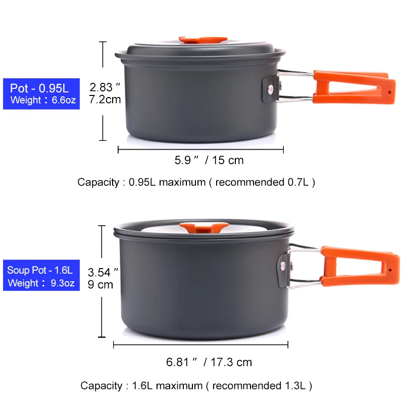 Widesea Camping Soup Pot Outdoor Teapot Cookware Pan Set Tableware Cutlery Utensils Hiking Picnic Travel Equipment Cooker