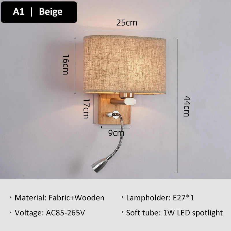 Wooden Wall Light With Oval/Rectangle Fabric Shade Base Switch Hotel Room Bedroom Frosted-glass Wall Sconce 1W Reading Spotlight