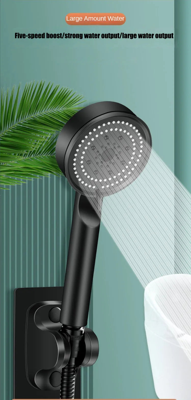 Turbo Bathroom Shower Head Strong Current Shower Heads High Pressure Powerful Rain Shower Head 5 Modes Universal Shower Head Set