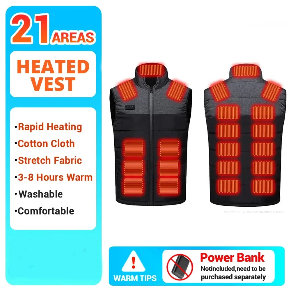Women Coat Intelligent USB Electric Heating Thermal Warm Clothes Winter Heated Vest Plussize Men 21PCS Heated Jacket Fashion
