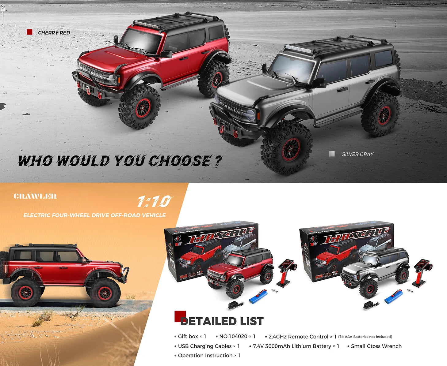 WLtoys 104020 1/10 Professional RC Car Off Road 4x4 2.4G 4WD Remote Control Cars 45 Minutes Working Time Climbing Car Adult Toy