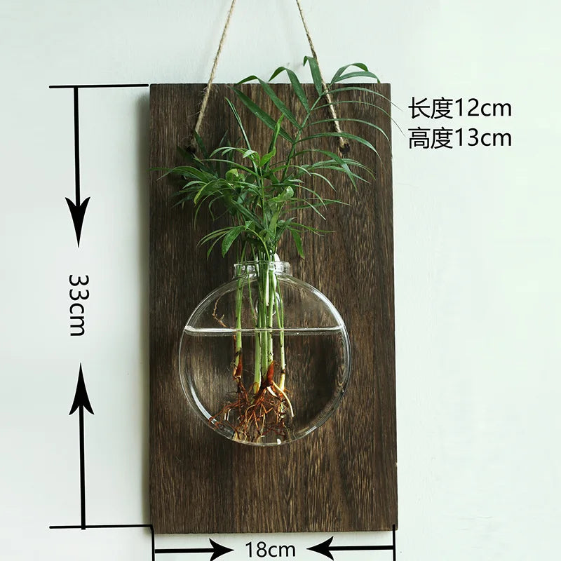 Wood Glass Wall Vases Indoor Wood Hanging Vase,Wall Decor for Bathroom Office and Living Room, Farmhouse Sconces Wall Decor
