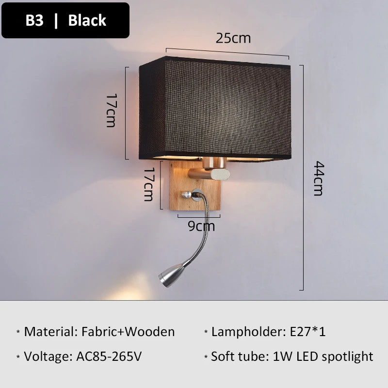 Wooden Wall Light With Oval/Rectangle Fabric Shade Base Switch Hotel Room Bedroom Frosted-glass Wall Sconce 1W Reading Spotlight