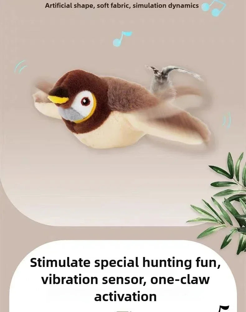 Interactive Cat Toys Rechargeable Flying Bird Rat Cat Toy Chirping Flapping Bird Can Add Catnip Touch Activated Cute Plush Toy