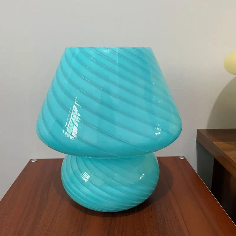 AC-Powered Large Glass Mushroom Lamp LED Mushroom Desk Light with E27 Tricolored Bulb Classic Nightstand Light for Room Decor