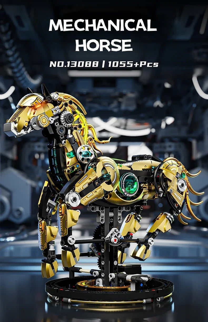 Technical Building Blocks Kit Mechanical Horse MOC Model Creative Bricks STEM Educational Toy for Adults Children Gift