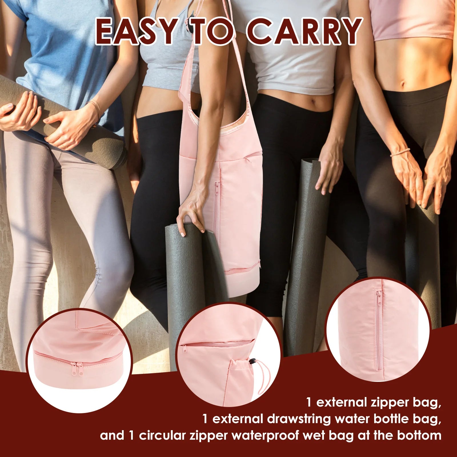 Yoga Mat Bag Large Opening Yoga Bag with Adjustable Shoulder Strap and Multiple Pocket Functional Fitness Mat Carrier for Women