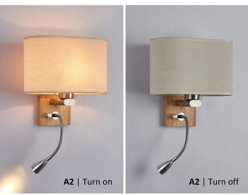 Wooden Wall Light With Oval/Rectangle Fabric Shade Base Switch Hotel Room Bedroom Frosted-glass Wall Sconce 1W Reading Spotlight