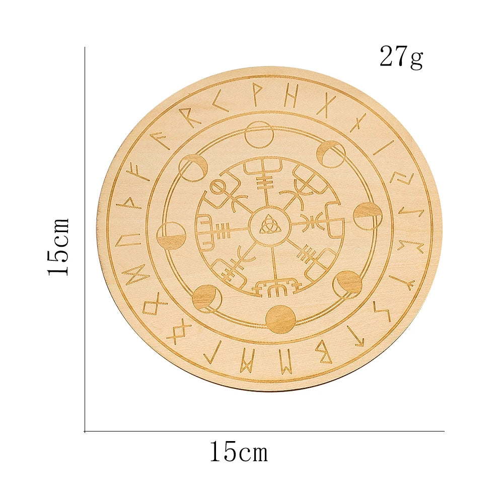 Black Round Wooden Board Laser Engraved Rune Coaster Yoga Meditation Board Healing Table Mat Spiritual Pendulum Divination Tool