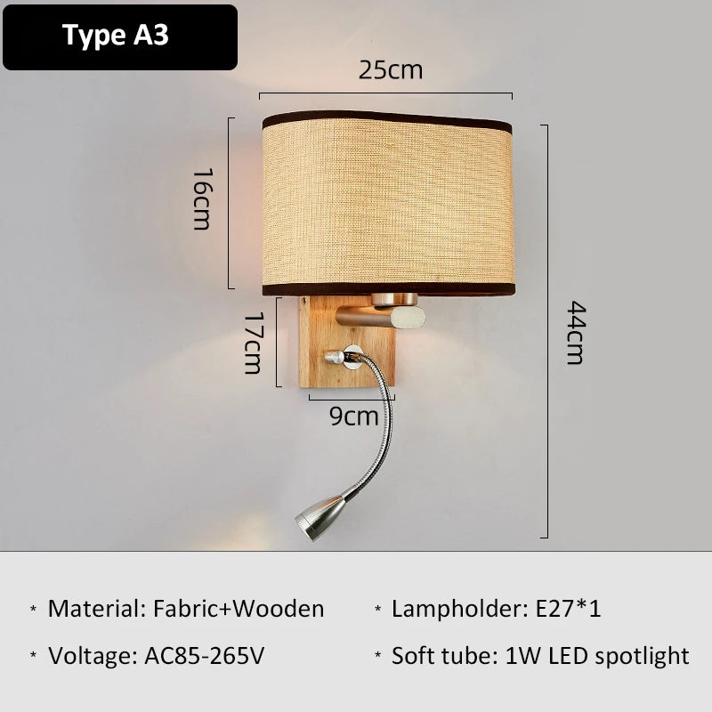 Wooden Wall Light With Oval/Rectangle Fabric Shade Base Switch Hotel Room Bedroom Frosted-glass Wall Sconce 1W Reading Spotlight