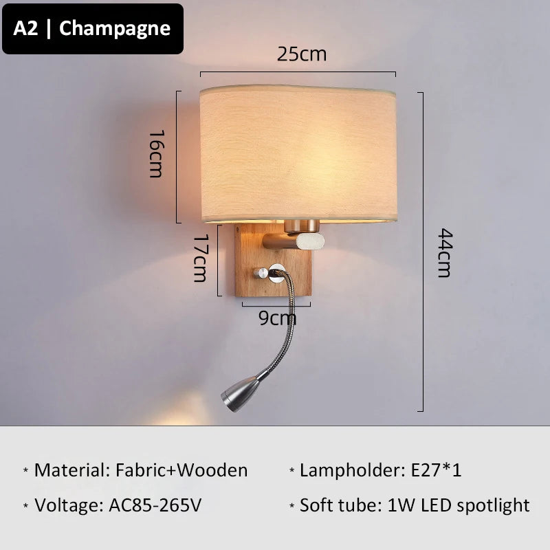 Wooden Wall Light With Oval/Rectangle Fabric Shade Base Switch Hotel Room Bedroom Frosted-glass Wall Sconce 1W Reading Spotlight