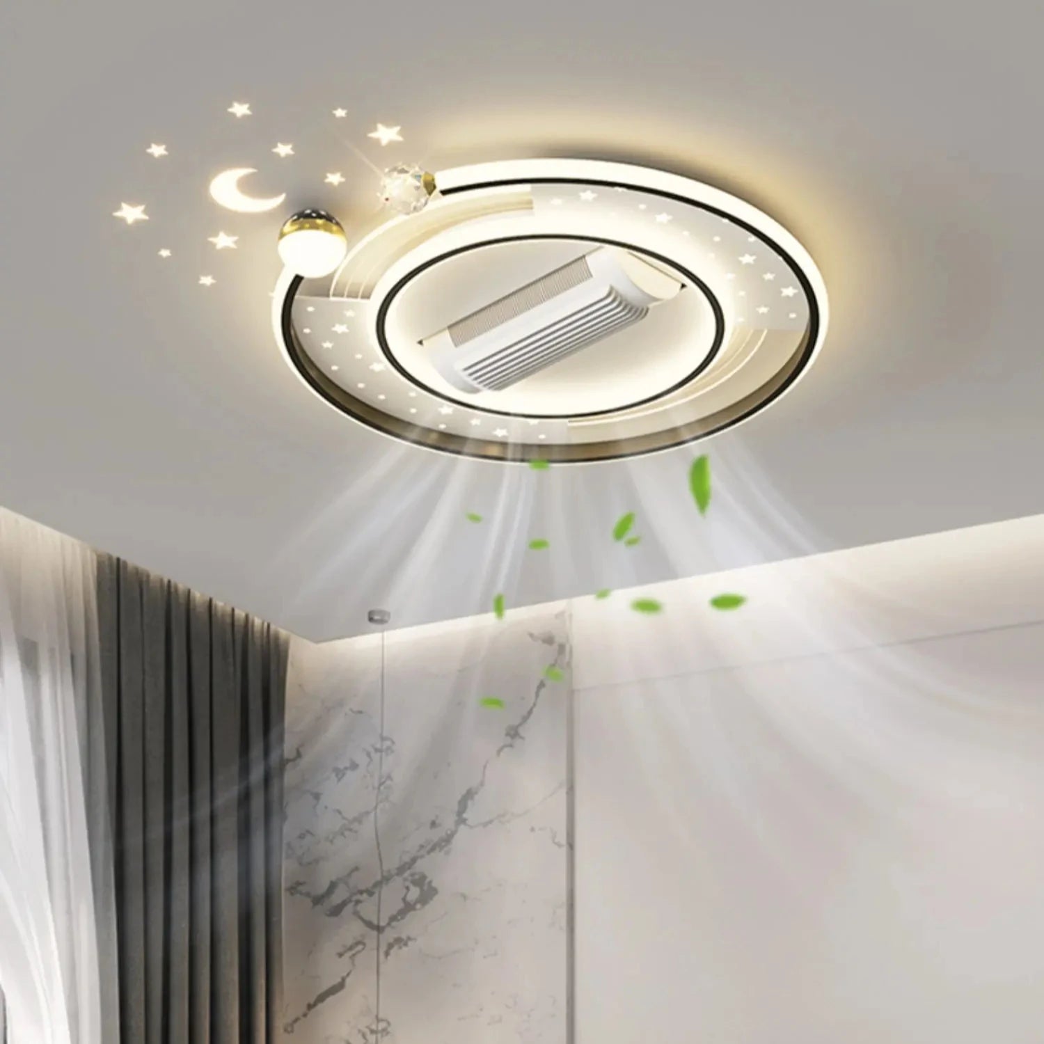 Decorative Vaneless Fan Ceiling Light Modern Remote Control LED Fan Lamps Living Dining Room Bedroom Lighting Fixture
