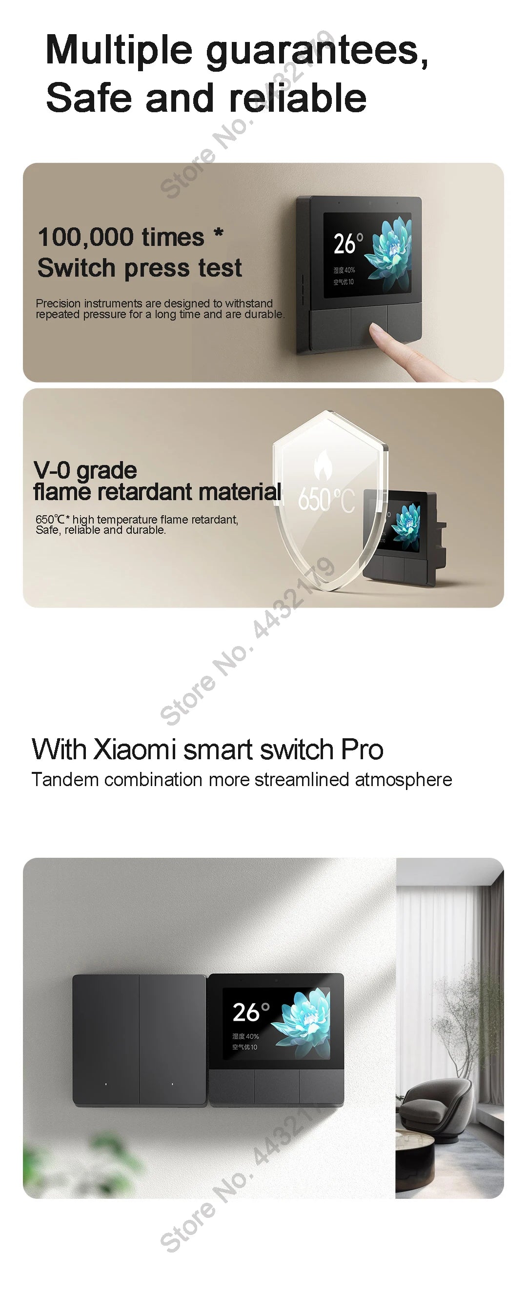 Xiaomi Smart Home Panel 3.23" Touch Screen Switch Central Control Screen Built in Bluetooth Mesh Gateway Works with Mihome App