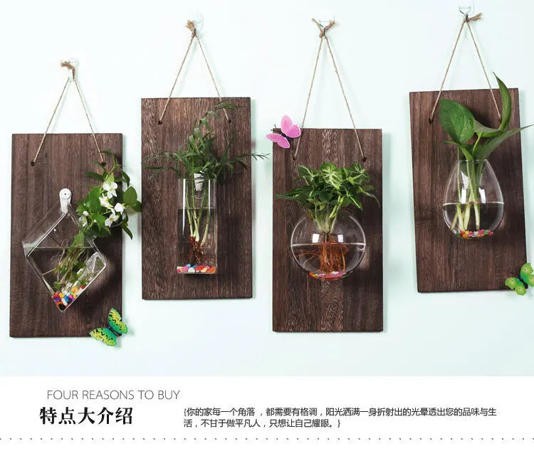 Wood Glass Wall Vases Indoor Wood Hanging Vase,Wall Decor for Bathroom Office and Living Room, Farmhouse Sconces Wall Decor