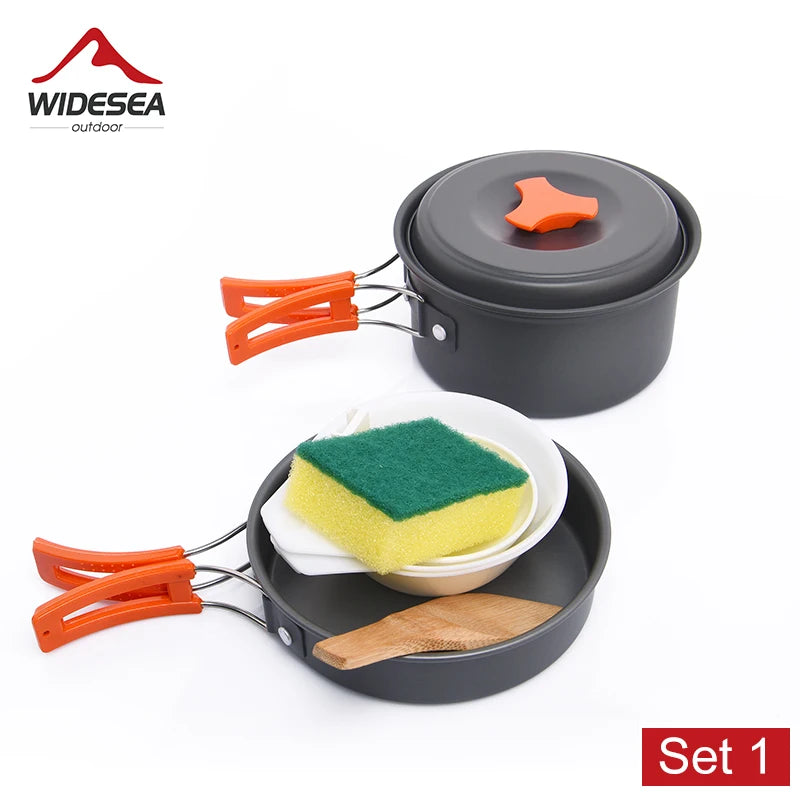 Widesea Camping Soup Pot Outdoor Teapot Cookware Pan Set Tableware Cutlery Utensils Hiking Picnic Travel Equipment Cooker