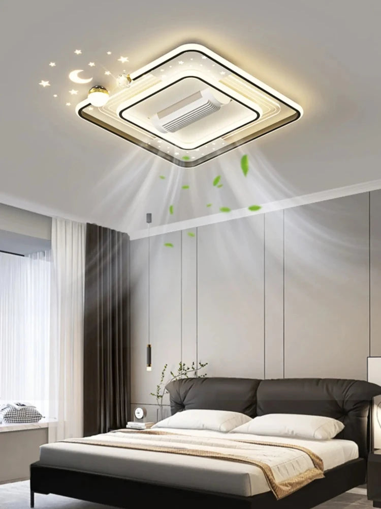Decorative Vaneless Fan Ceiling Light Modern Remote Control LED Fan Lamps Living Dining Room Bedroom Lighting Fixture