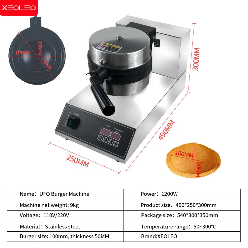 XEOLEO Electric Ice Cream Waffles Ufo Burger Maker Hamburg Gelato Panini Press Machine Sandwich Press Maker 1200W/1300W