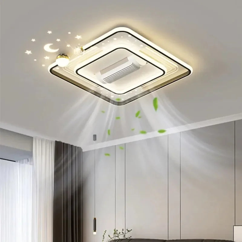 Decorative Vaneless Fan Ceiling Light Modern Remote Control LED Fan Lamps Living Dining Room Bedroom Lighting Fixture