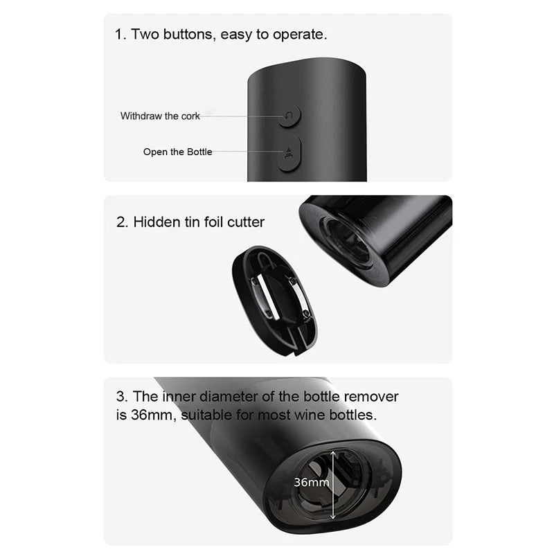 Xiaomi Mijia Electric Wine Opener Battery Automatic Bottle Cap Opener for Red Wine Beer with Foil Cutter Kitchen Accessories
