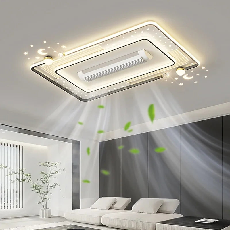 Decorative Vaneless Fan Ceiling Light Modern Remote Control LED Fan Lamps Living Dining Room Bedroom Lighting Fixture